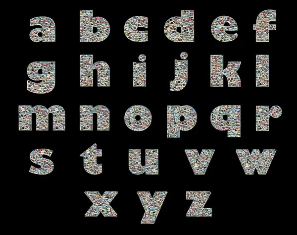 Unique English alphabet made like collage of travel photos