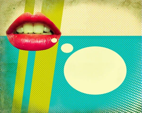 Retro poster with red mouth.Pop art background illustration