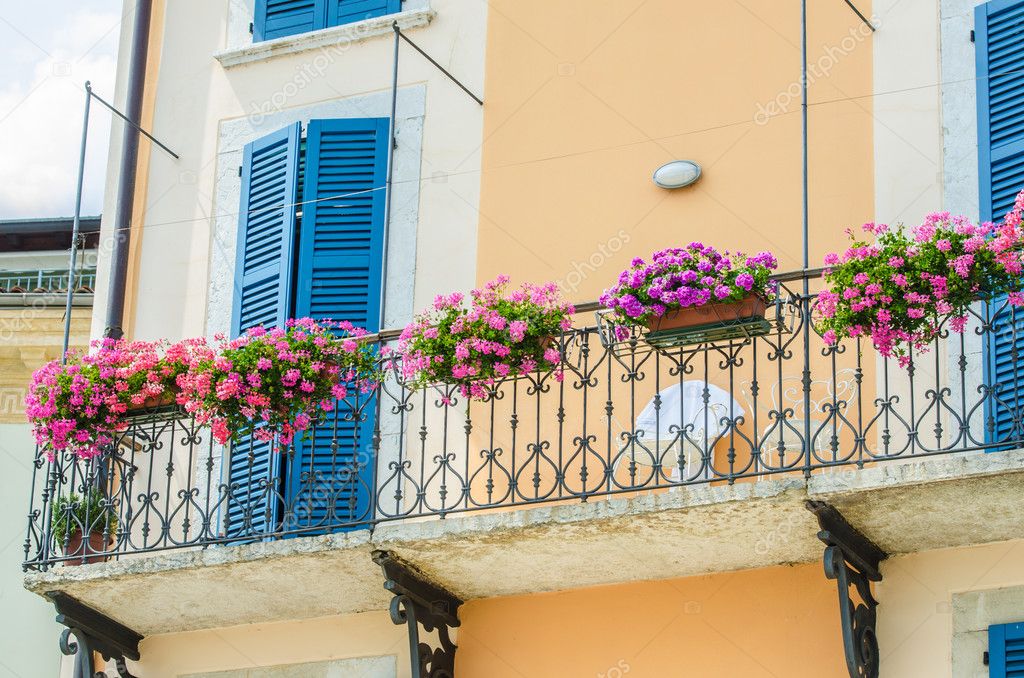 Nice balcony with fresh flowers stock photo colourbox.