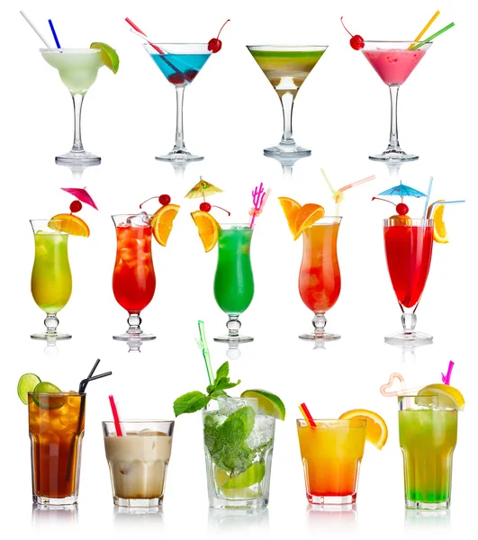 Set of alcohol cocktails isolated on white