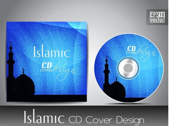 Islamic CD cover design with Mosque or Masjid silhouette in yell