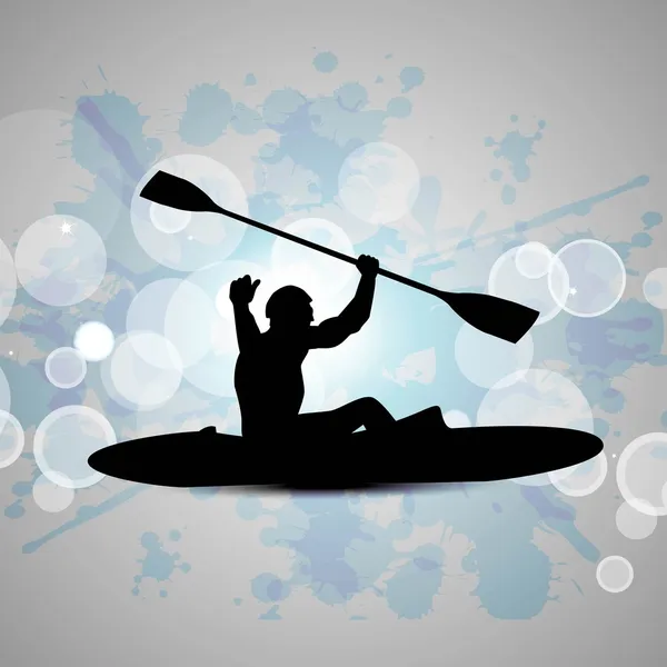 Silhouette of a man doing kayaking on abstract grungy blue background. EPS 10.