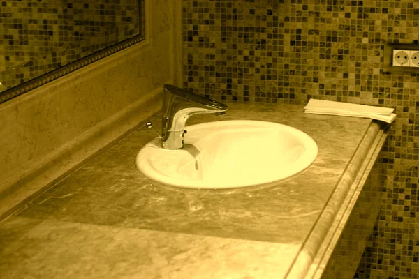 Retro style vintage marble sink with brass faucet