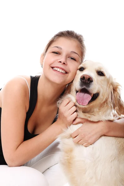 Happy woman and her beautiful dog