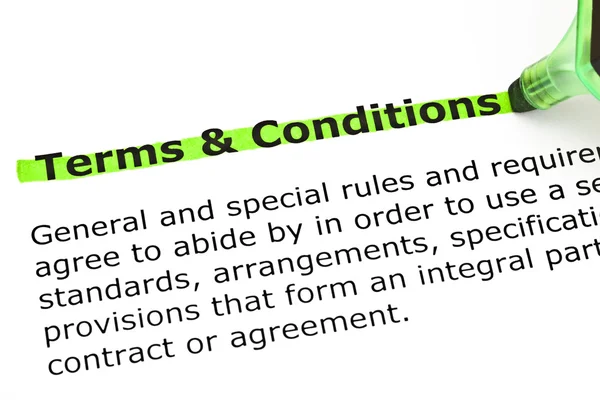 Terms and Conditions highlighted in green