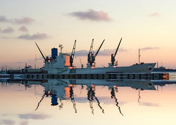 Industrial sea ship with reflection