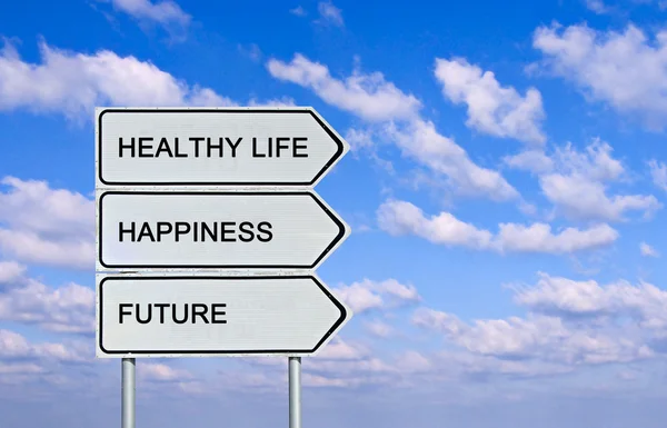 Road sign to healthy life, happiness, future