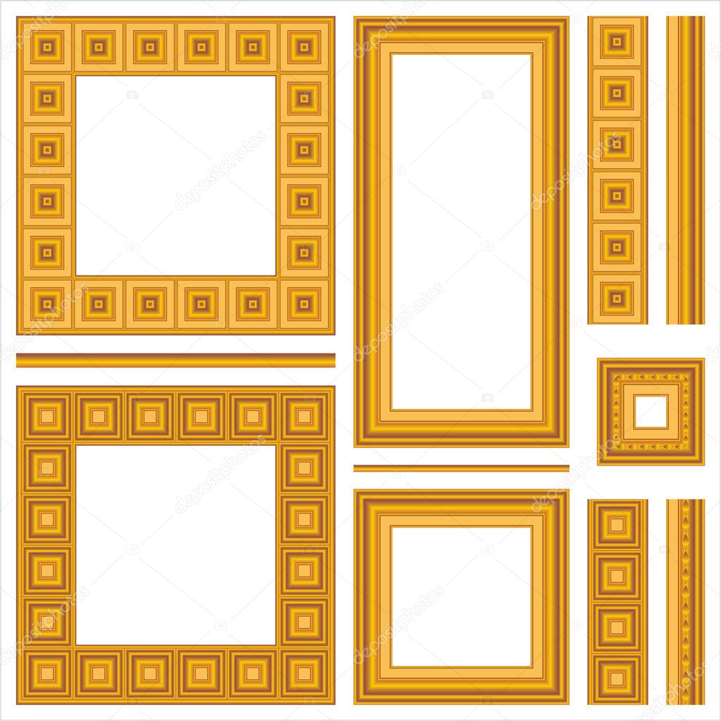 Set of wooden frames and seamless borders - Stock Illustration