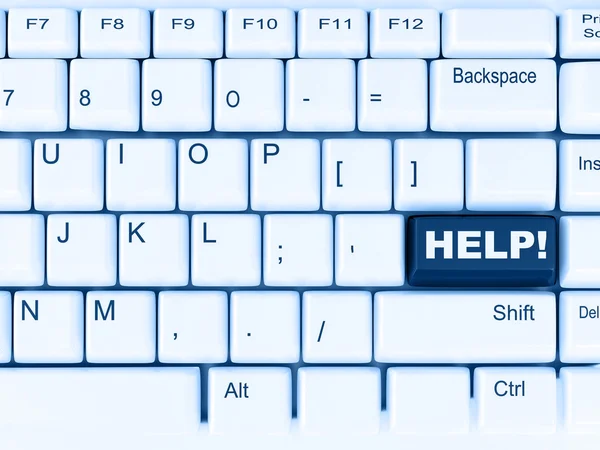 White computer keyboard with the blue button help