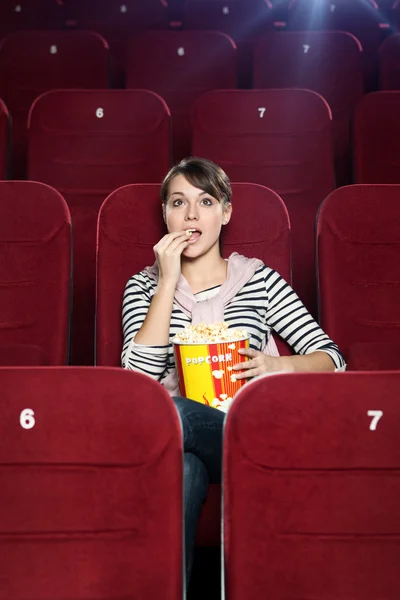 Excited woman in the movie theater