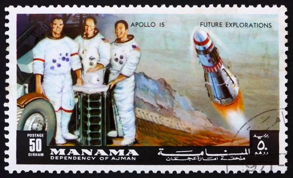 Postage stamp Manama 1972 Astronauts Scott, Worden and Irwin, Ap