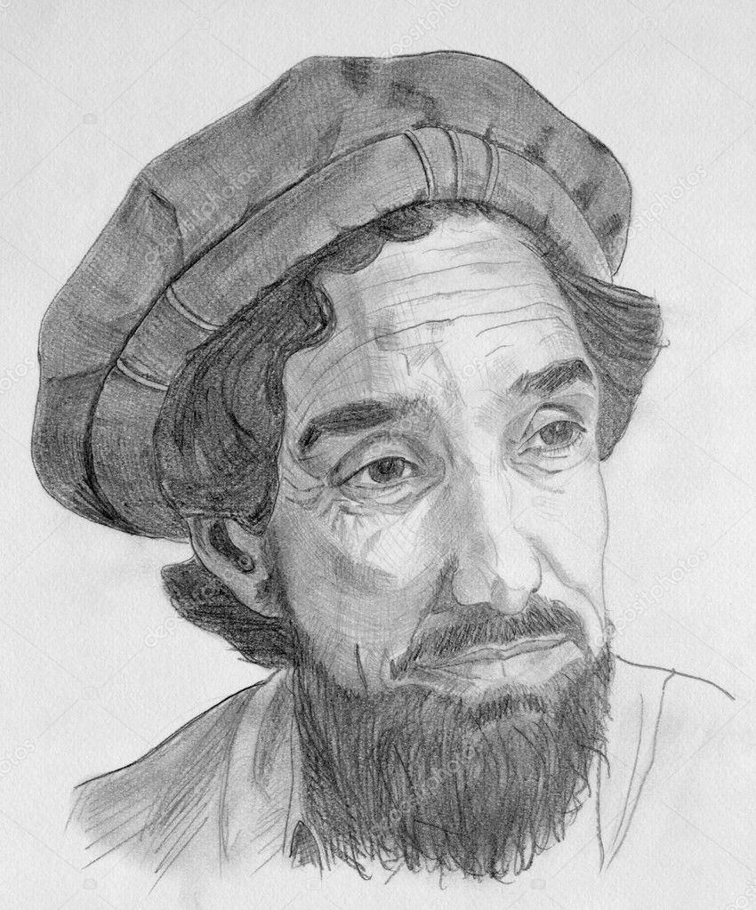 Desenho de comandante de massoud ahmed shah com lápis cinza — Fotos por Elenarts - depositphotos_12354767-Ahmed-Shah-Massoud-commandant-portrait