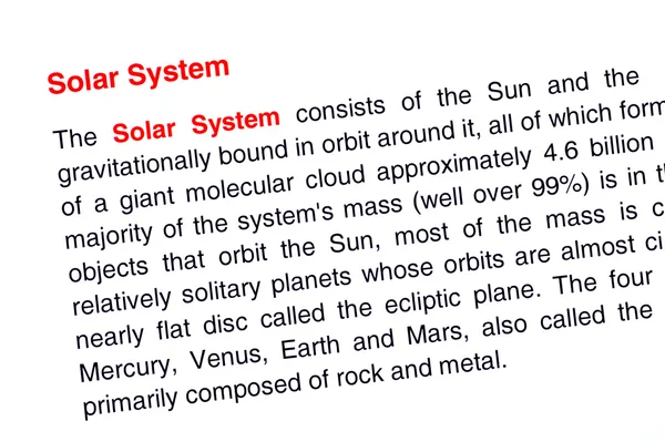 Solar system text highlighted in red