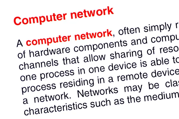Computer network text highlighted in red