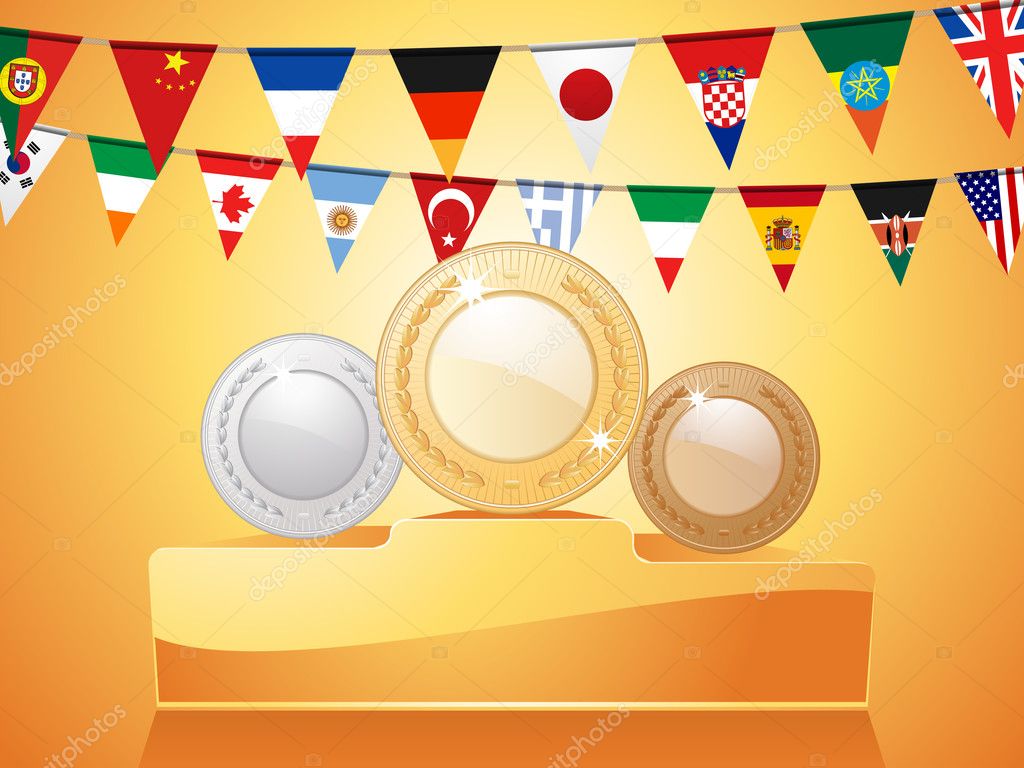 World Flags And Winners Podium Stock Vector By Elaineitalia