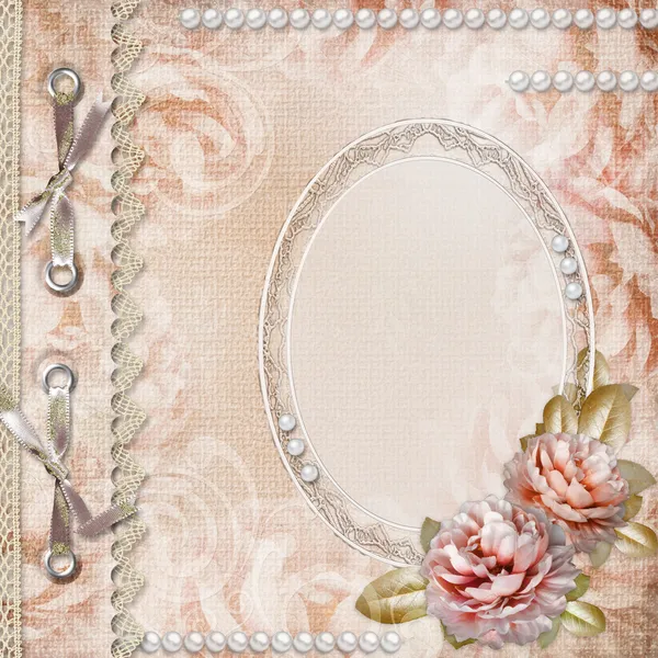 Grunge Beautiful Roses Album Cover With Frame, Pearls and Lace