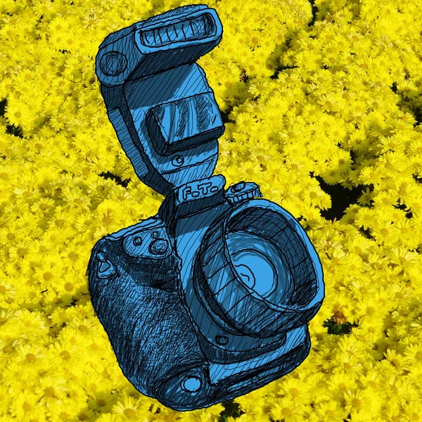 Digital SLR camera sketchs with nice flower pattern background