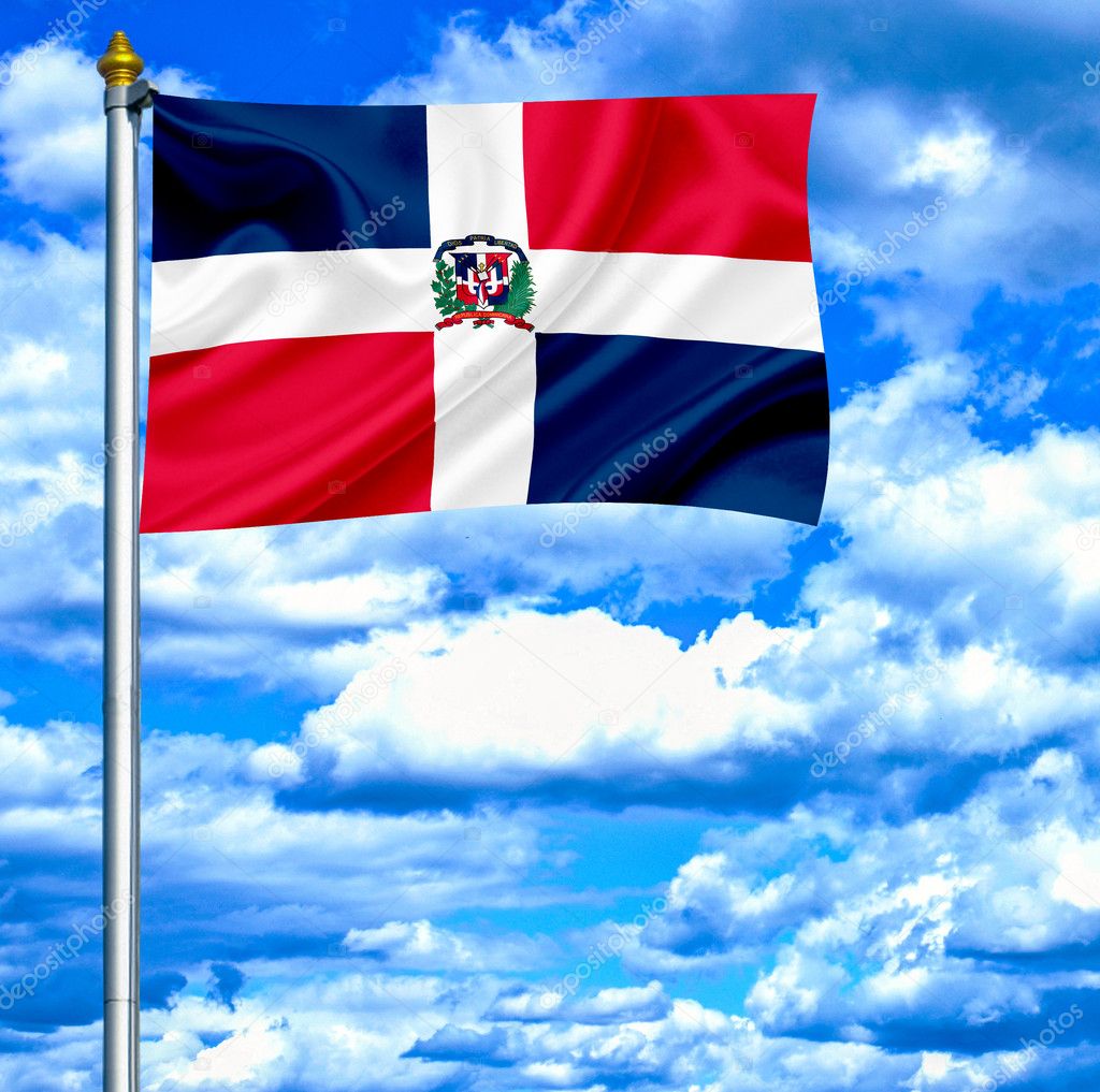 República Dominicana Ondeando La Bandera Contra El Cielo