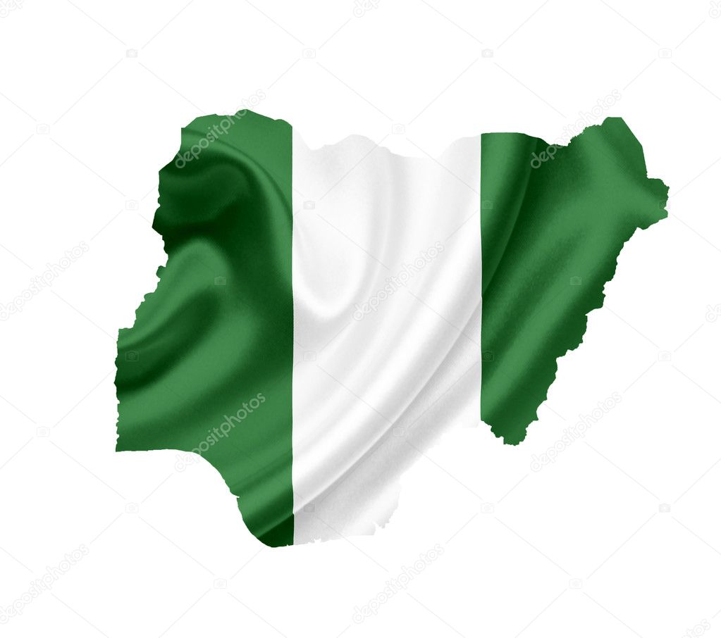 Map of Nigeria with waving flag isolated on white — Stock Photo