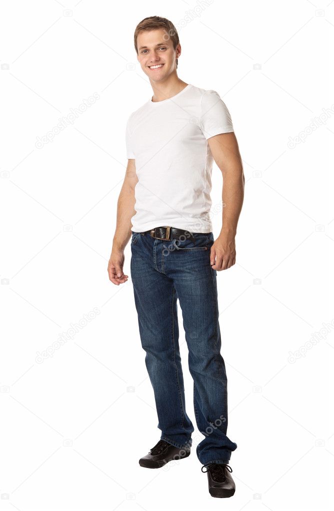 Full length of a cute young man in jeans and tshirt — Stock Photo 
