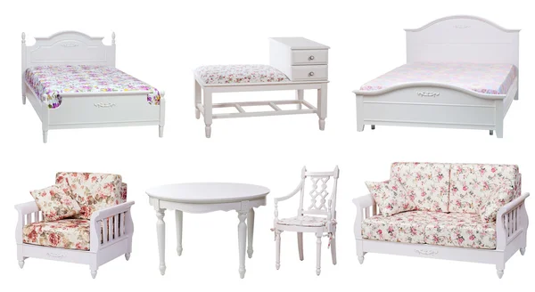 Set of bedroom and living-room furniture isolated over white, with clipping path