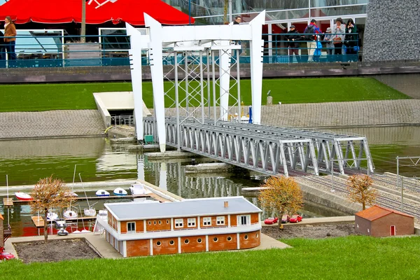 Miniature railway bridge in the park Madurodam. Netherlands, Den