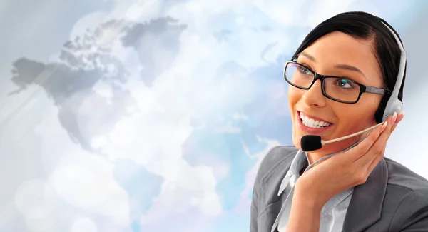 Telemarketing headset woman from call center