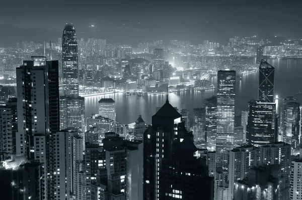 Hong Kong at night in black and white