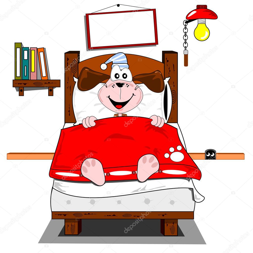Cartoon Dog Lying In Bed Stock Illustration