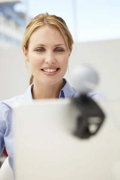 Businesswoman using skype