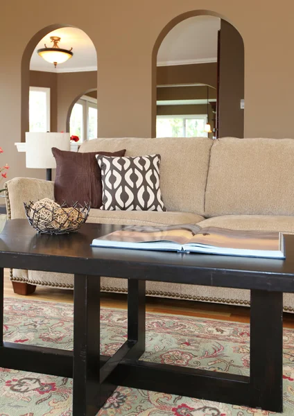 Home in interior sofa and coffee table details.