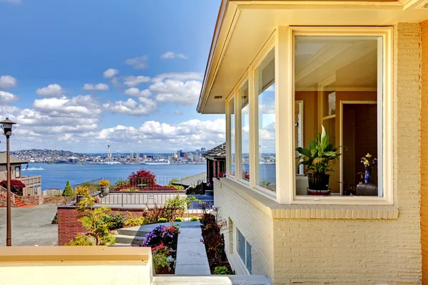 Amazing view of Seattle from modern house exterior.