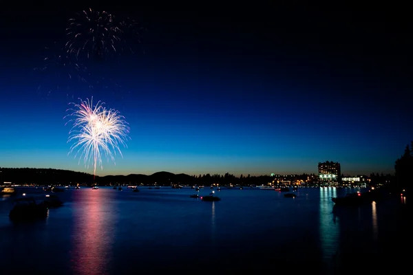 Fireworks over Lake at Twilight