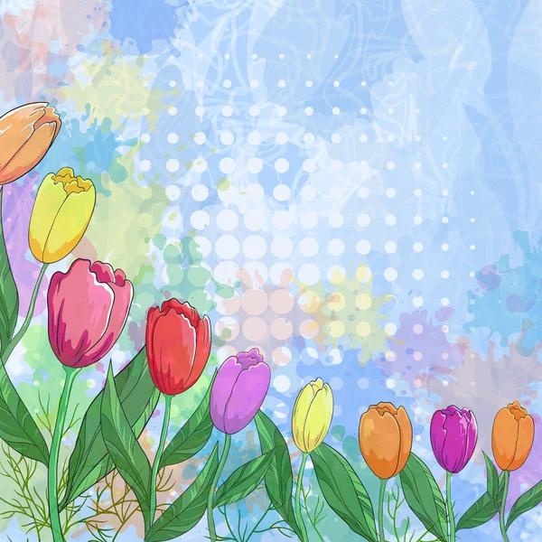 Flowers tulips on abstract background
