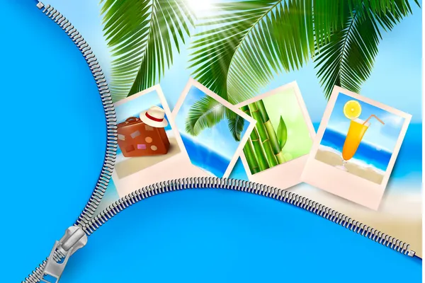 Background with photos from holidays on a seaside. Summer holidays concept.