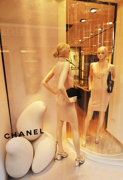 Venice, Italy - 7 May, 2012: Mannequins advertising new fashion collection in Chanel store on commercial street in Venice