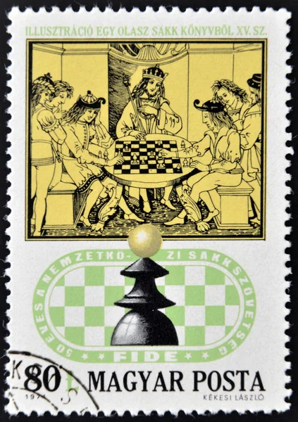 HUNGARY - CIRCA 1974: stamp printed in Hungary, shows Royal Chess Party, from 15th century Italian Chess Book, circa 1974