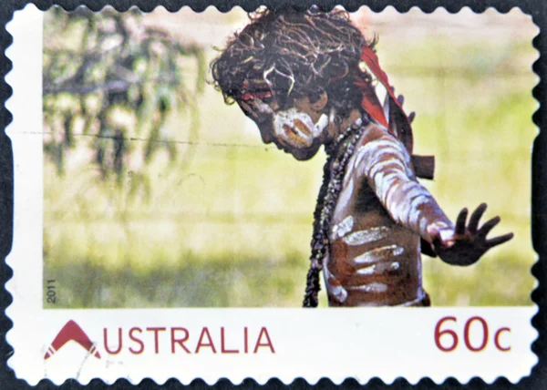 AUSTRALIA - CIRCA 2011: A stamp printed in Australia, shows Australian Aboriginal Child with skin painted in the traditional way, circa 2011