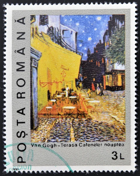 ROMANIA - CIRCA 1990: A stamp printed in Romania shows Night on the Coffee Terrace by Vincent Van Gogh, circa 1990