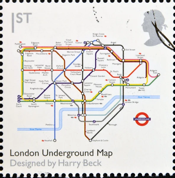 UNITED KINGDOM - CIRCA 2009: A stamp printed in Great Britain dedicates to Design Classics, shows London Underground Map by Harry Beck, circa 2009