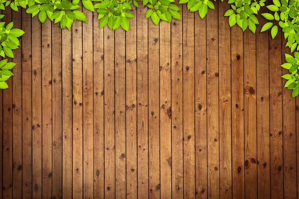 Old grunge wood texture with leaves