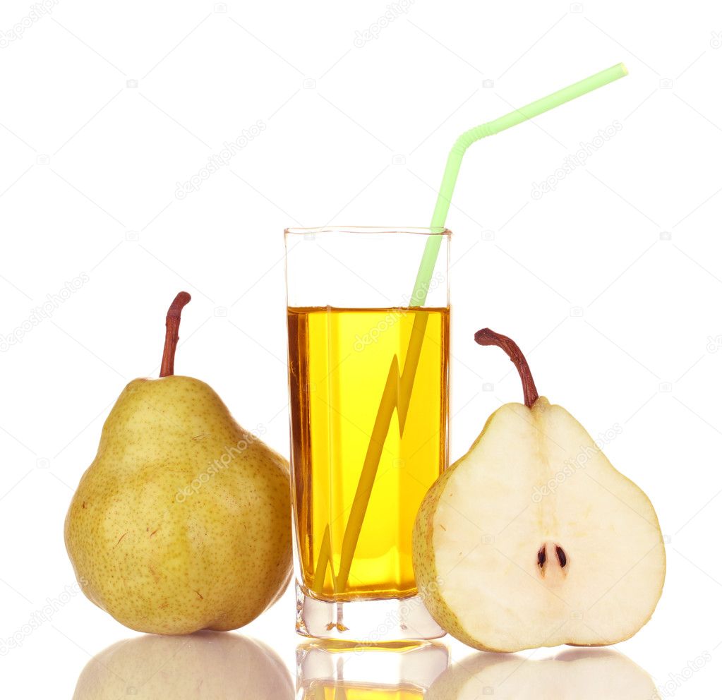Pear juice in a glass isolated on white — Stock Photo © belchonock