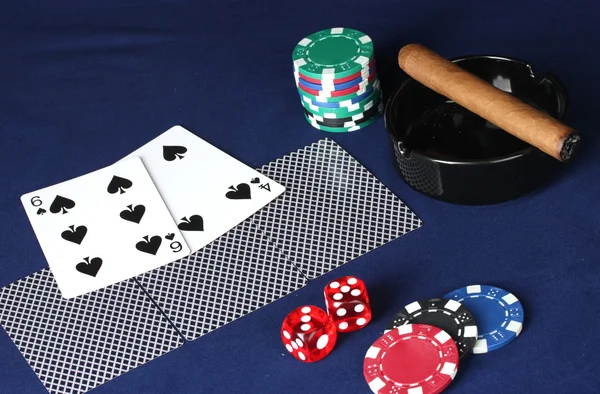 Poker game on a blue table