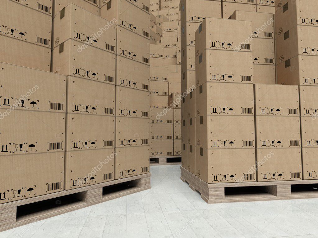 Cardboard Boxes On Wooden Pallets Inside The Warehouse Stock Photo By