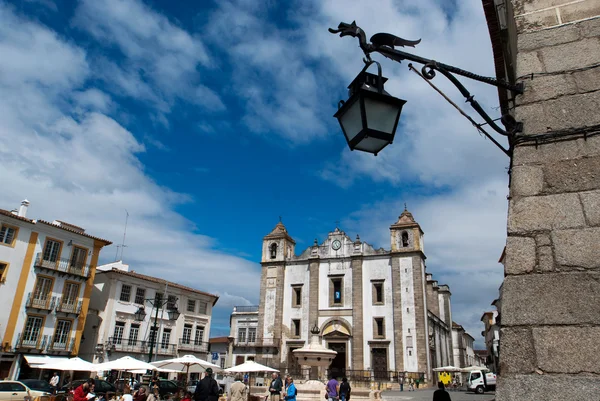 Central square with St Antonio church in Evora, Portugal