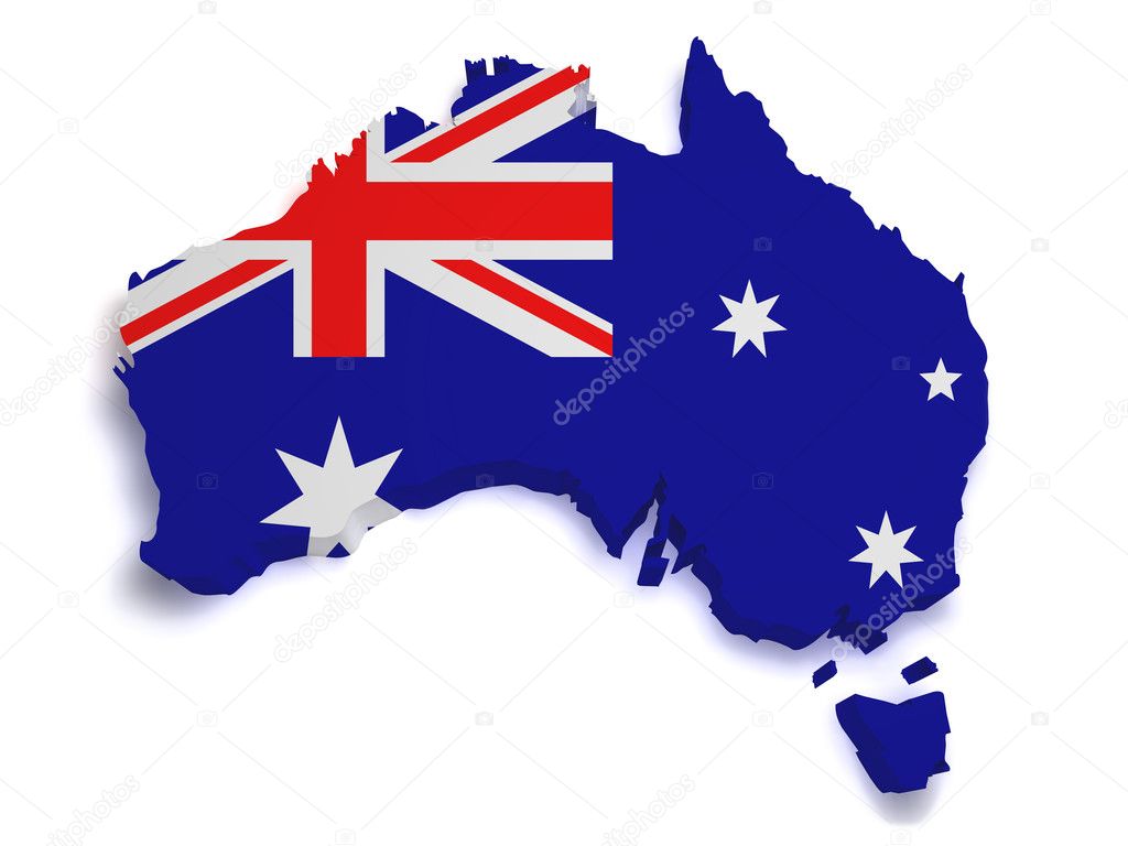 澳大利亚国旗和地图被隔绝在白色背景上的图片