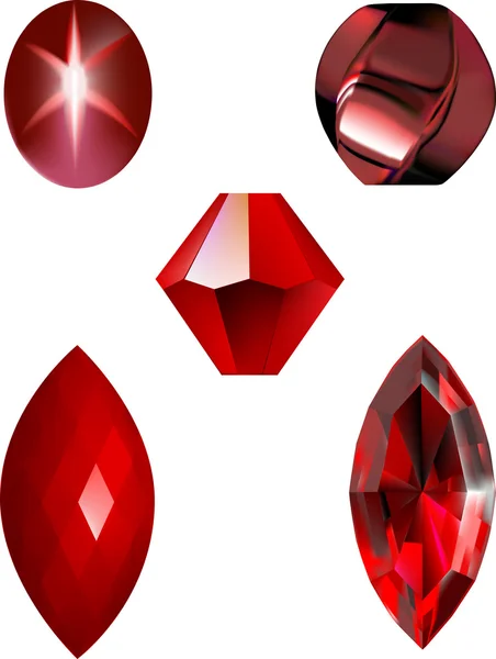Five Ruby Bead and Gem Vector Illustrations