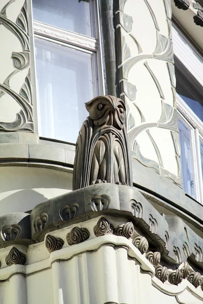 Owl statue on the building in Vaci street, Budapest