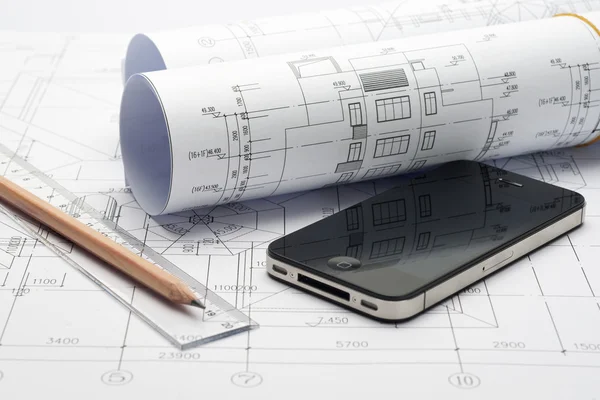 Project drawing and smartphone