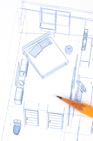 House blueprint and pencil